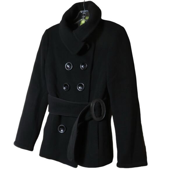 Soia & Kyo Wool Pea Coat Jacket Belted Women's Petite Small Black - Picture 2 of 15